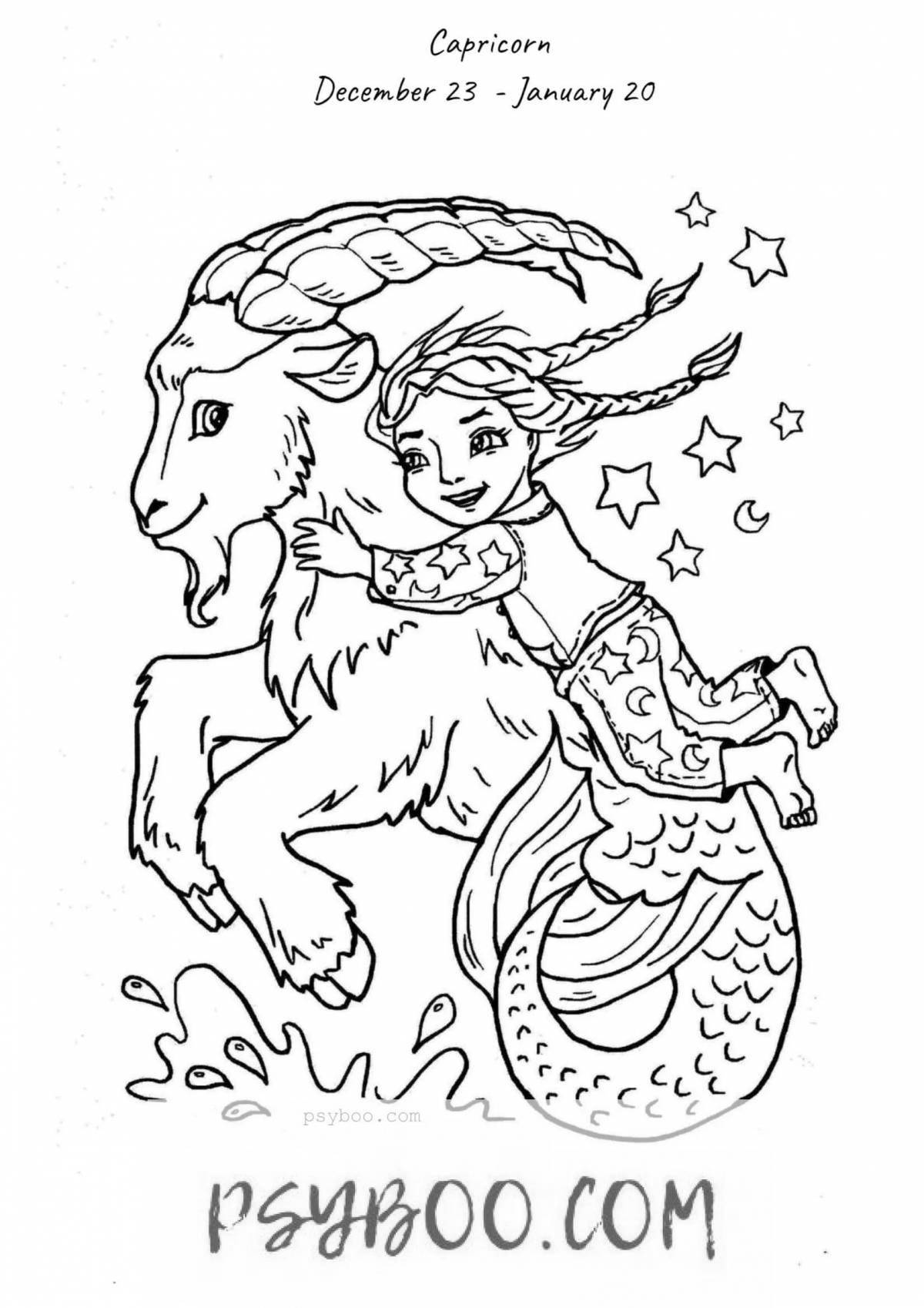 Coloring book shining zodiac sign Capricorn