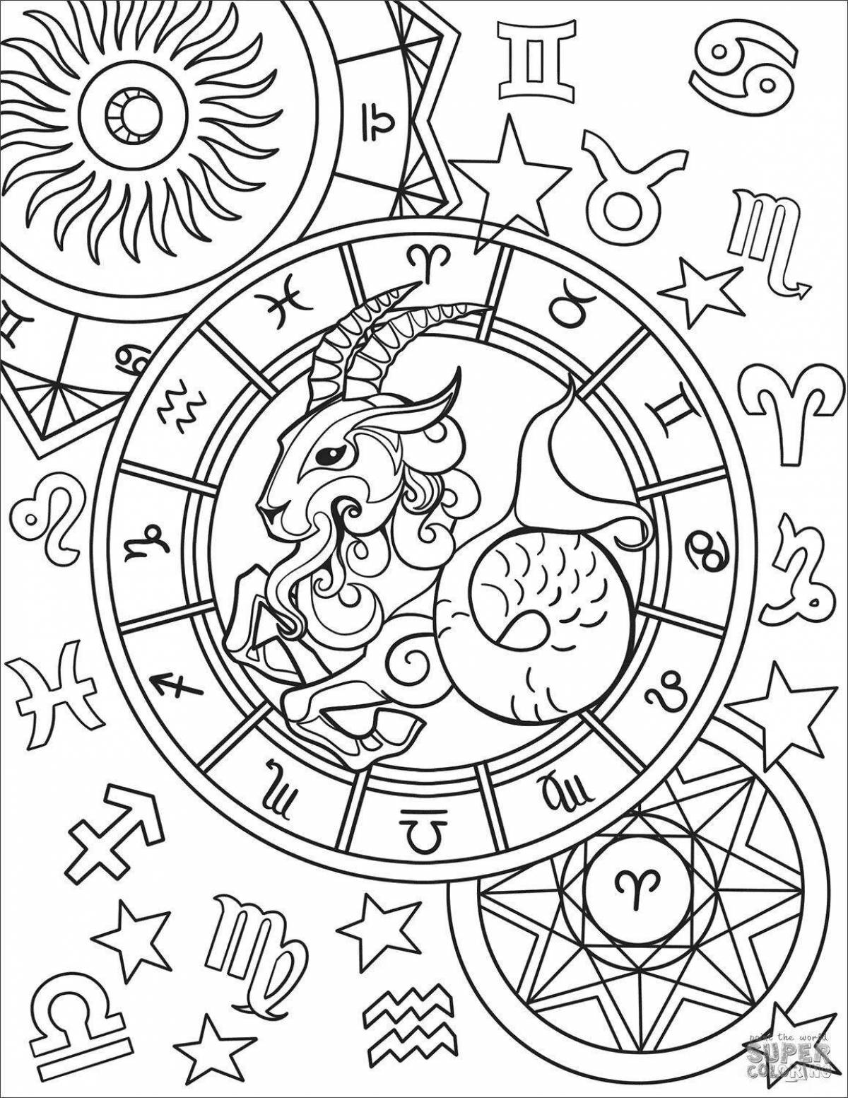 Coloring book artistic zodiac sign Capricorn