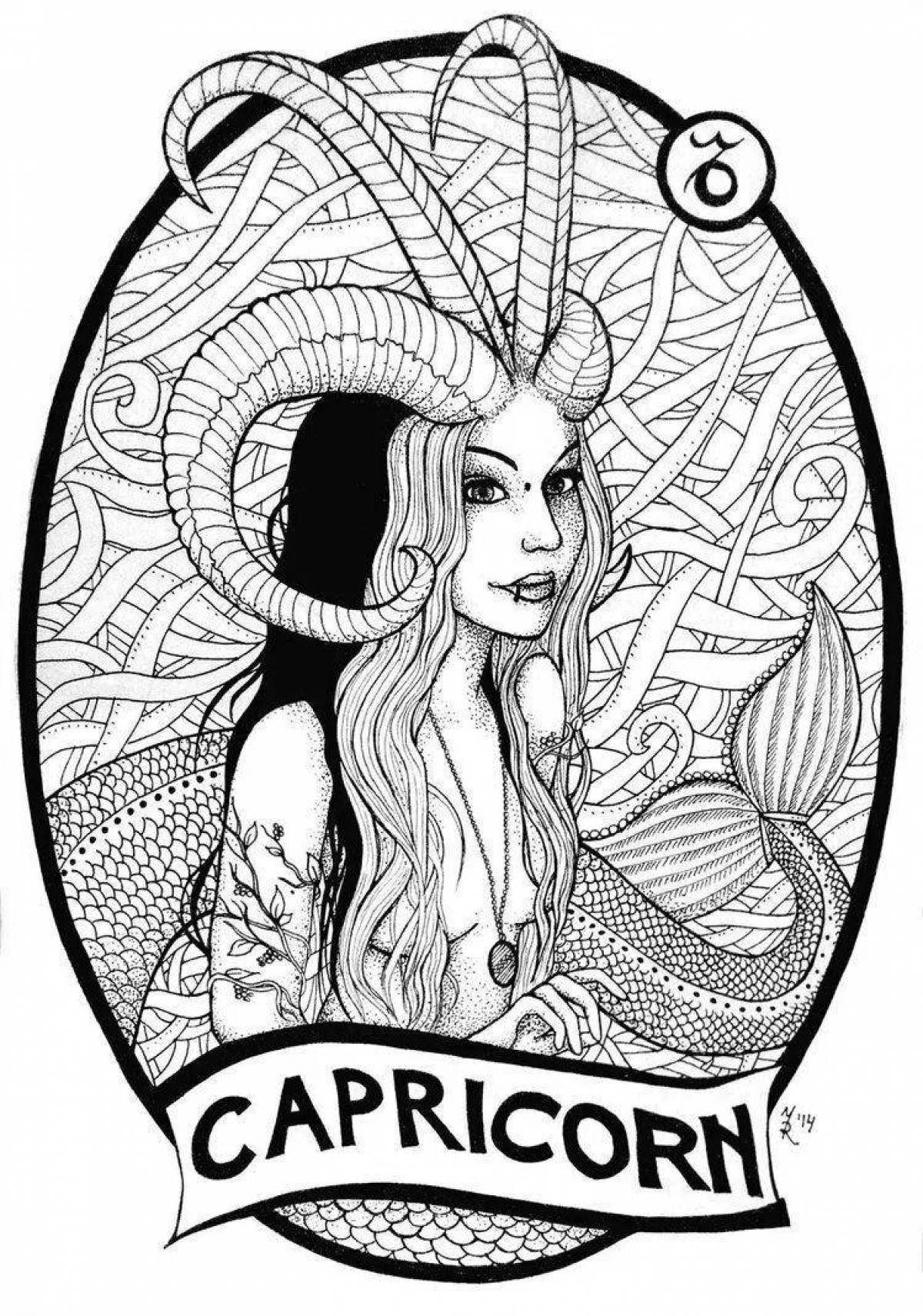 Coloring book creative zodiac sign Capricorn