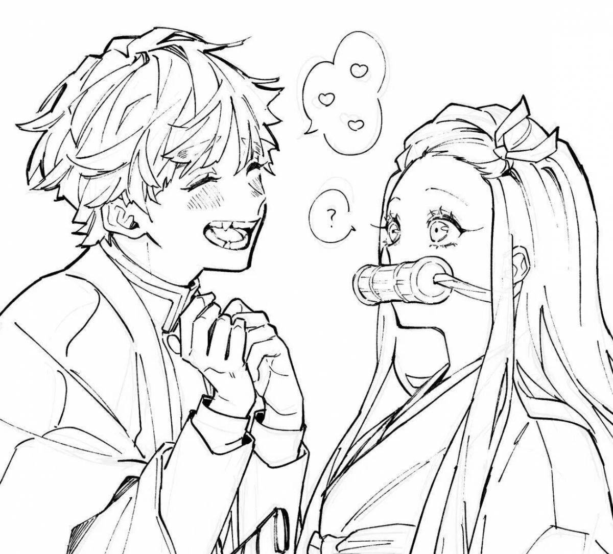 Joyful coloring of nezuko and zenitsu