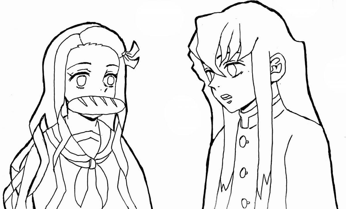Animated coloring of nezuko and zenitsu
