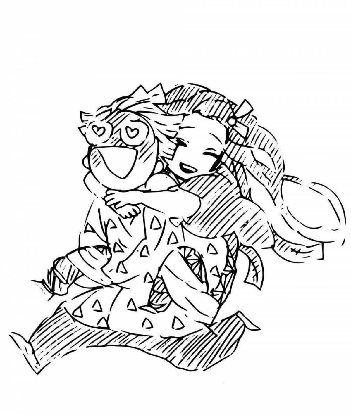 Fancy coloring pages of nezuko and zenitsu
