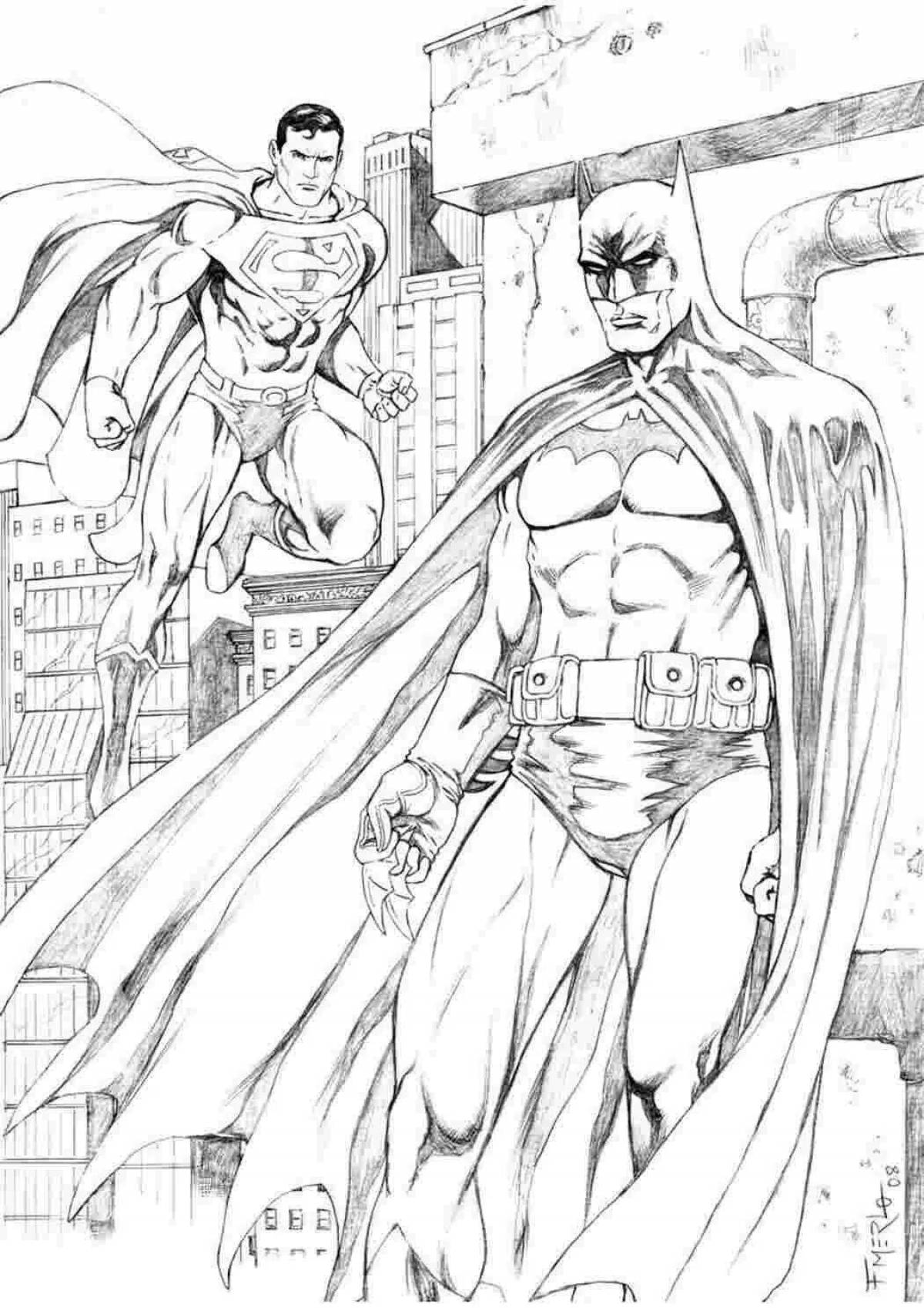 Яркий супермен и бэтмен раскраска