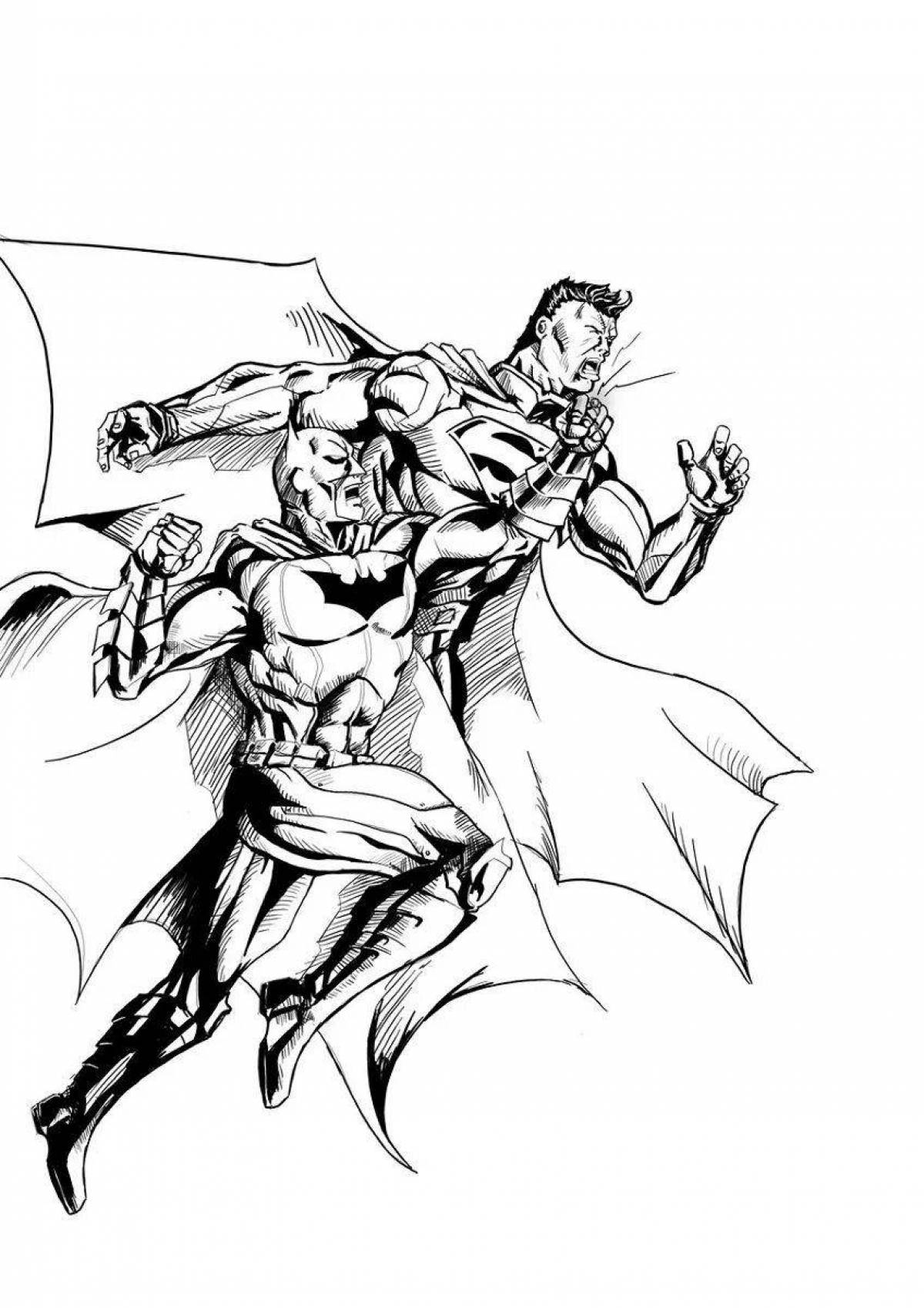 Красочная раскраска супермен и бэтмен