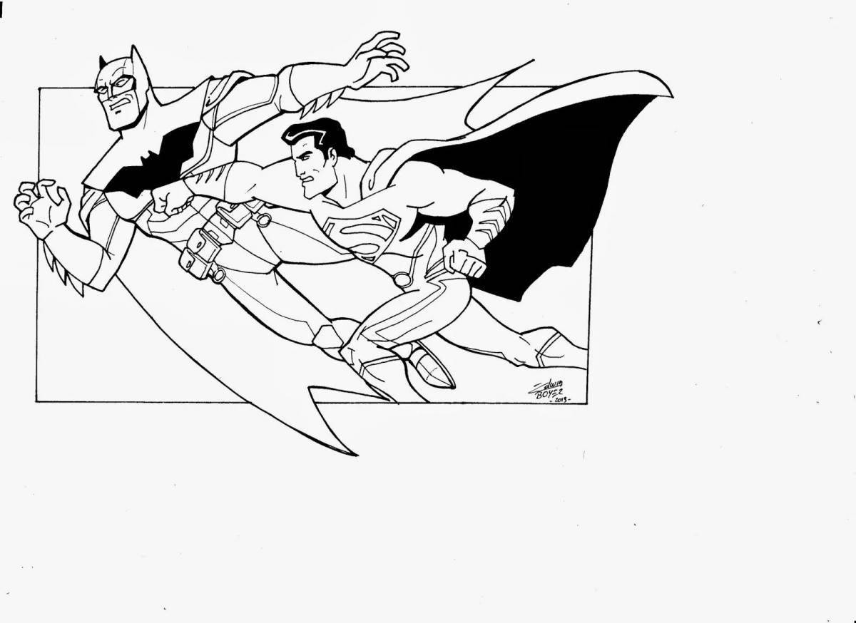 Brightly colored superman and batman coloring page