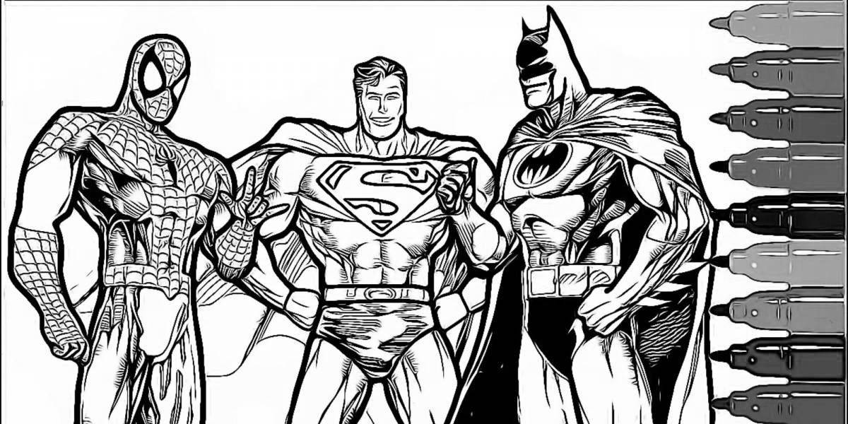 Ярко окрашенная страница раскраски супермена и бэтмена