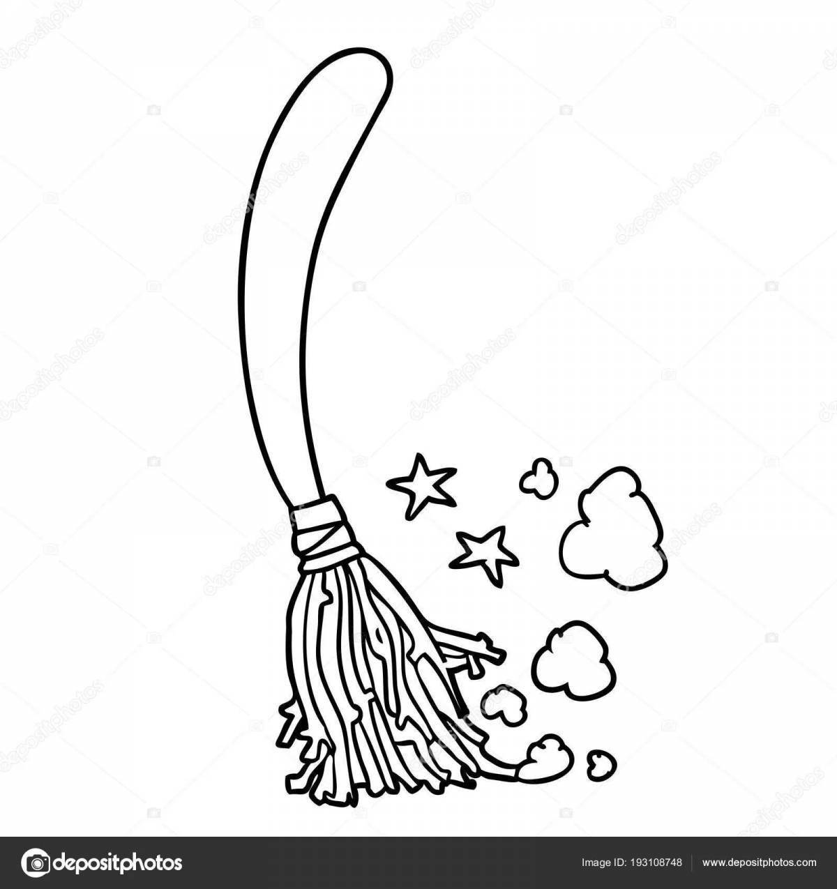 Coloring book shining broom for kids