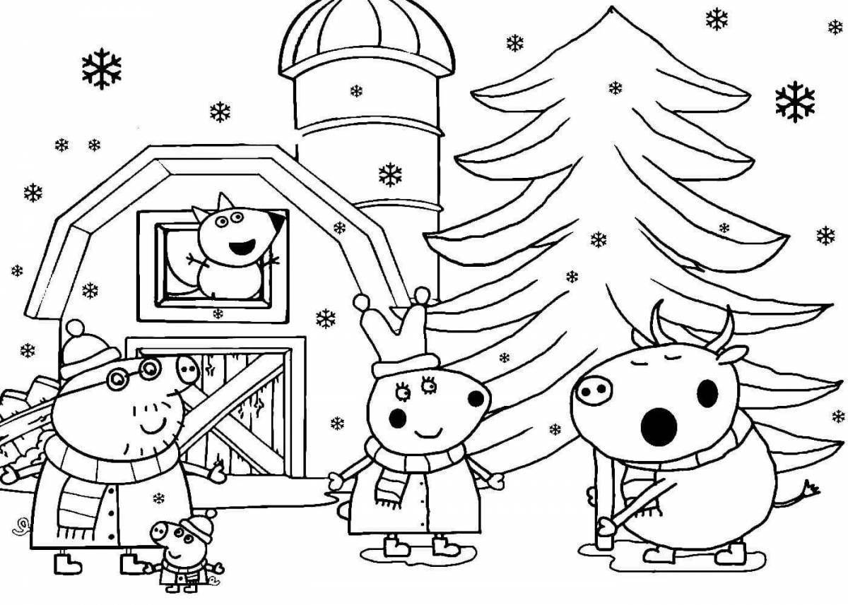 Coloring page violent peppa pig for christmas