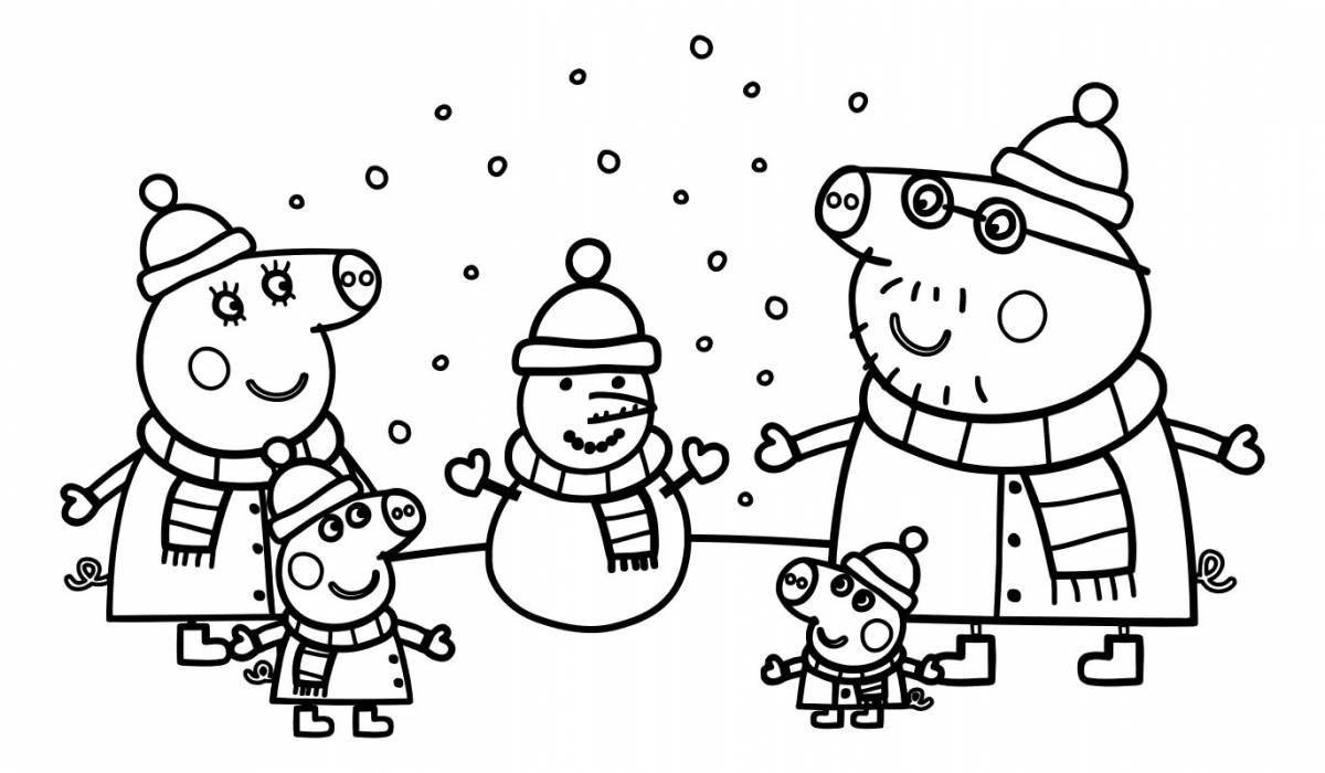 Colorful Peppa Pig Christmas Coloring Page