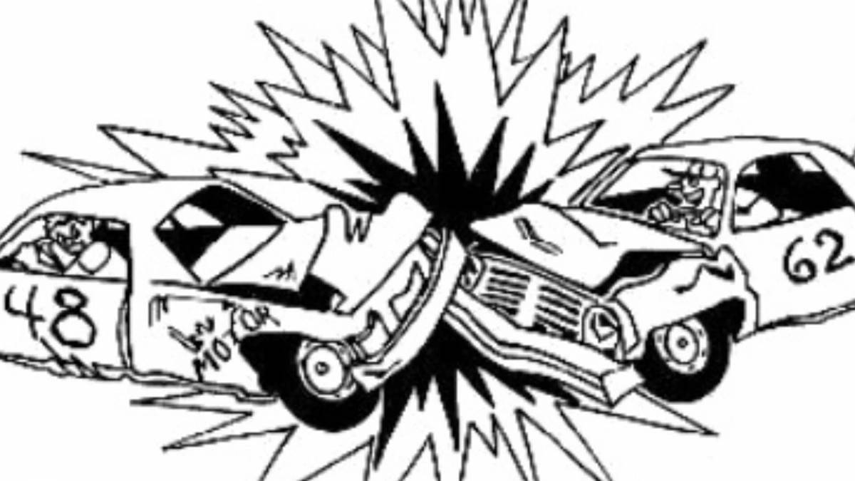 Intricate car accident coloring page
