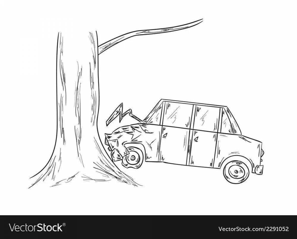 Coloring page dramatic car accident