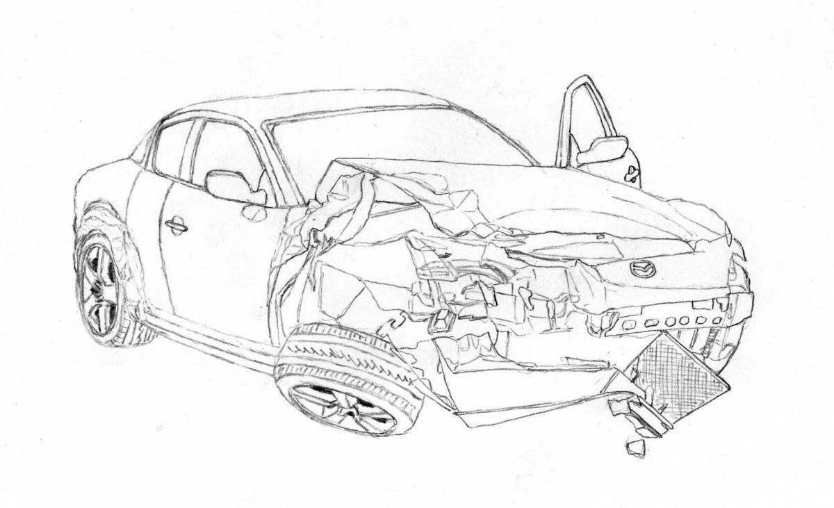 Colorful drawing of a car accident
