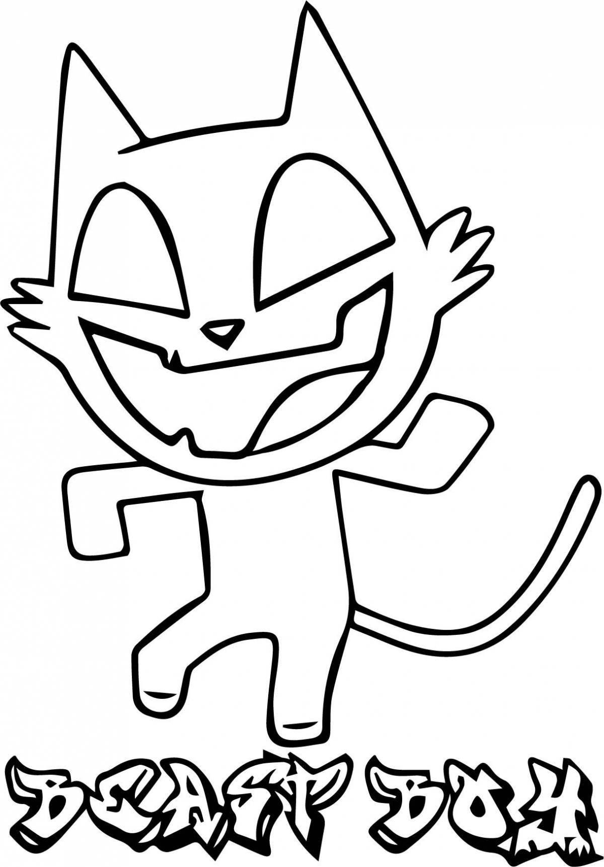 Playful cartoon cat coloring page
