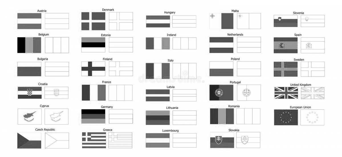 Bright country flags with names