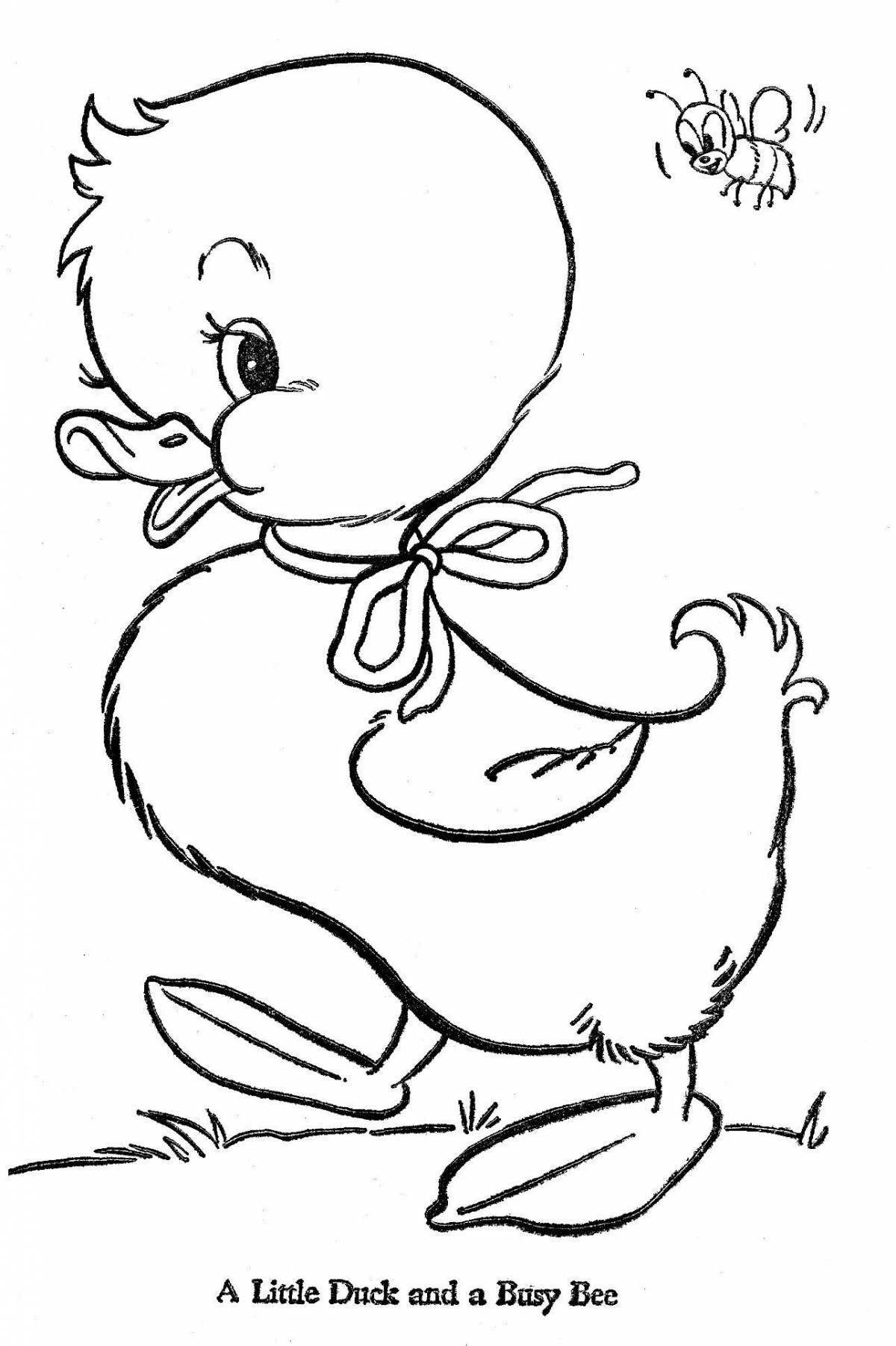 Coloring book cute squeezing duck