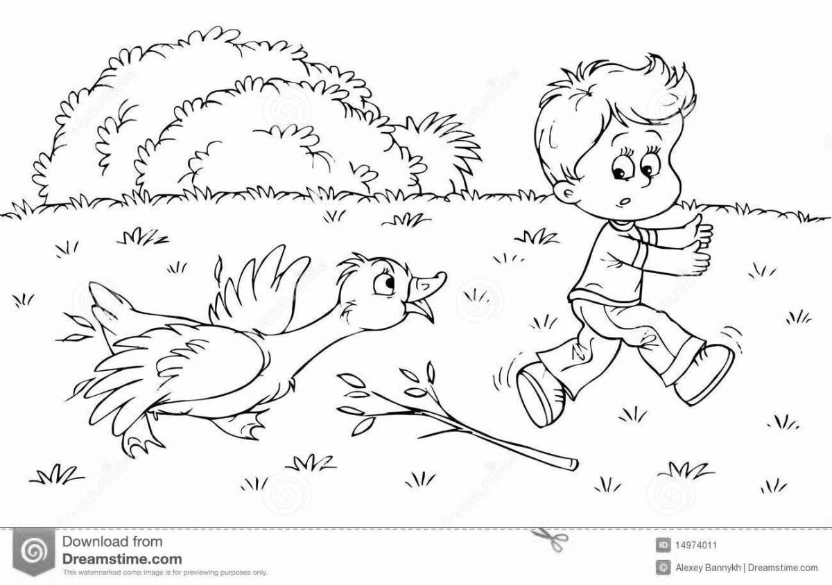 Colorful squeezing duckling coloring page