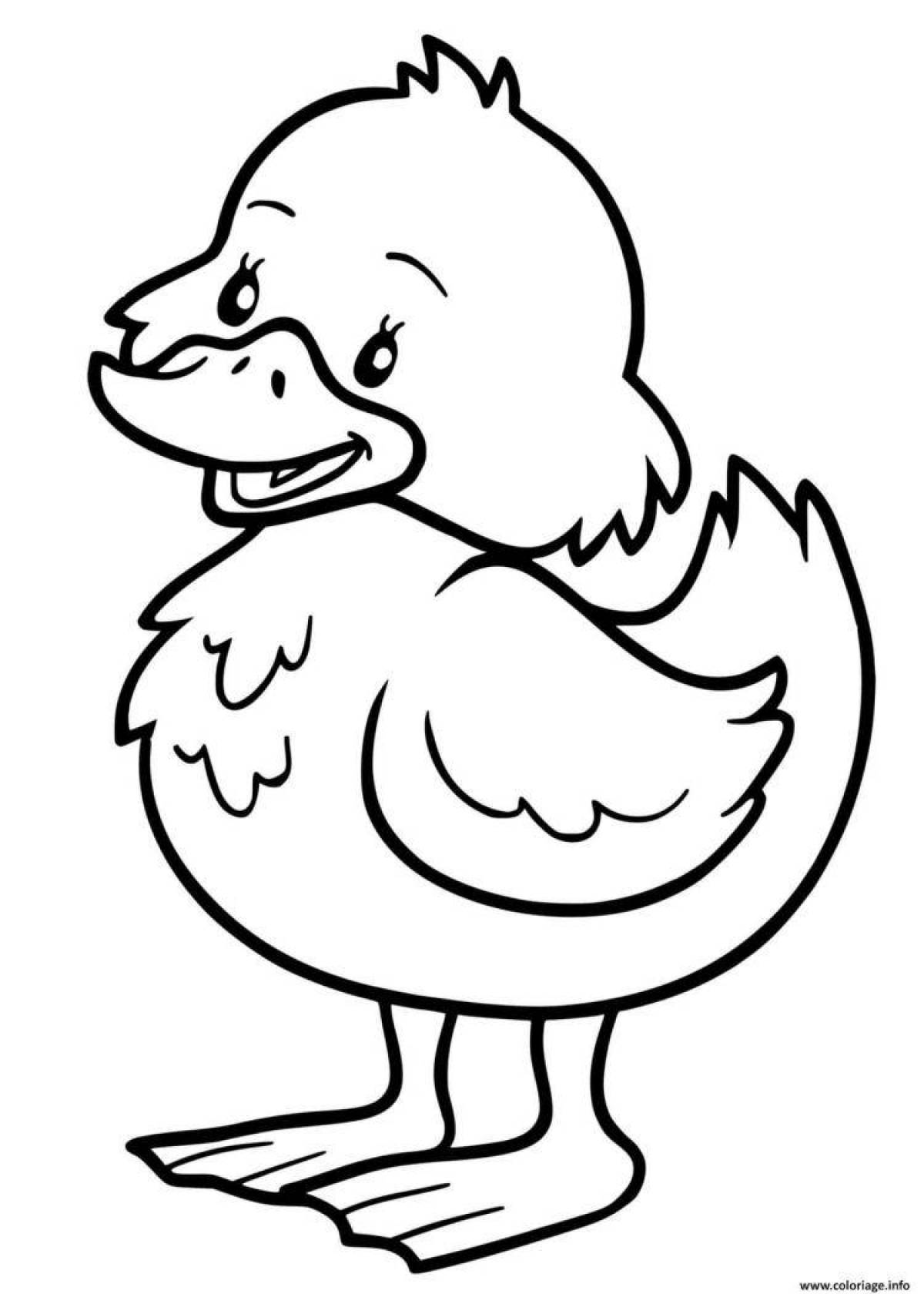 Coloring page adorable squeezing duckling