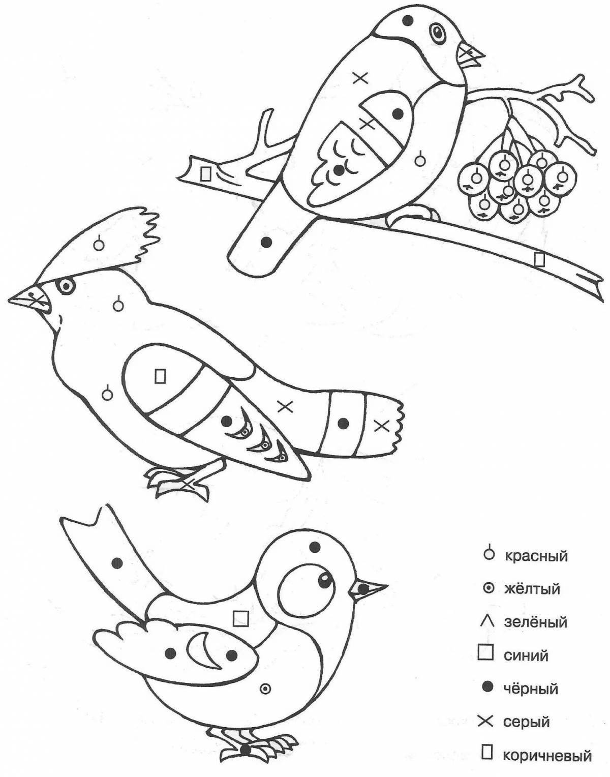 Glowing wintering birds coloring by numbers