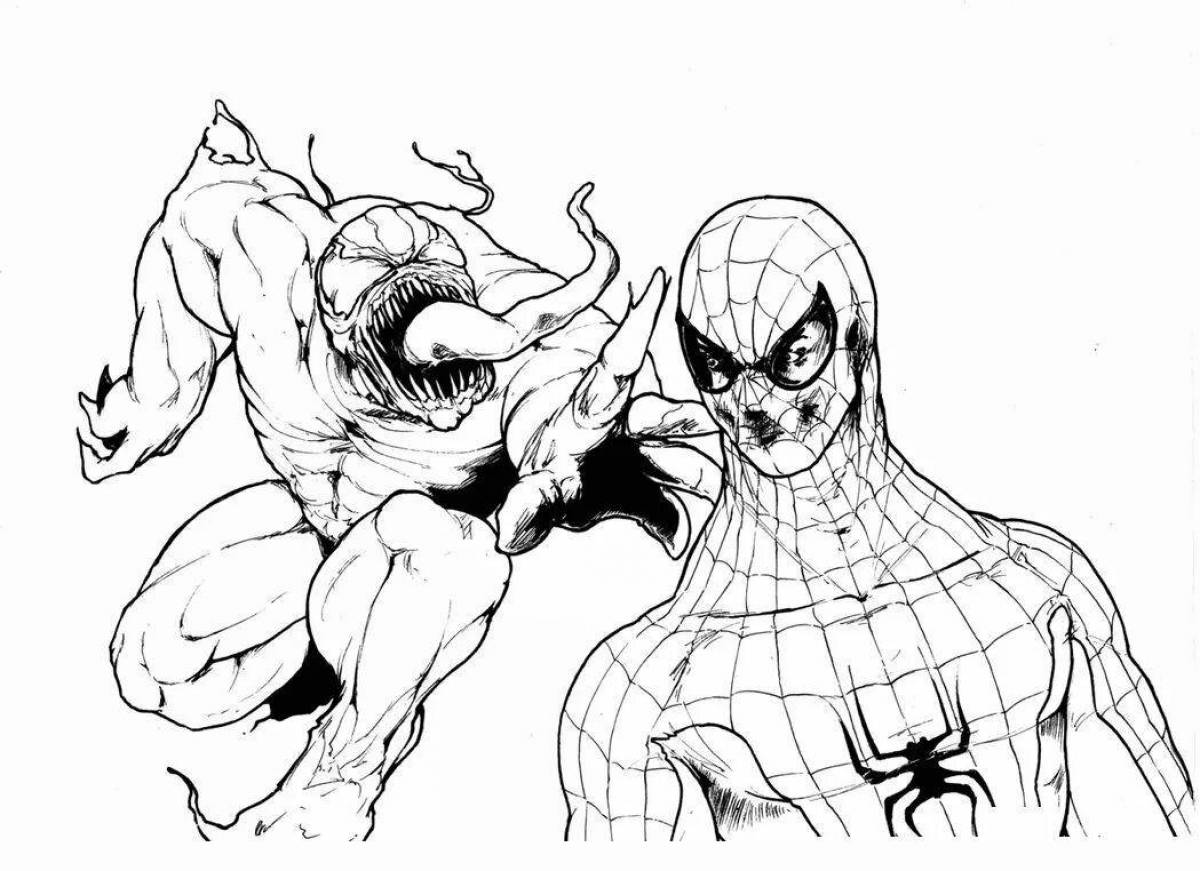 Блестяще затененный человек-паук против венома раскраска