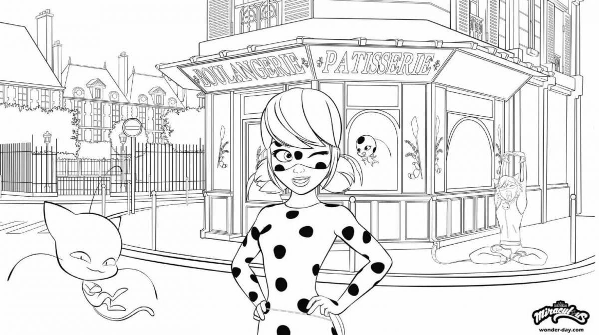 Coloring page playful cat and ladybug