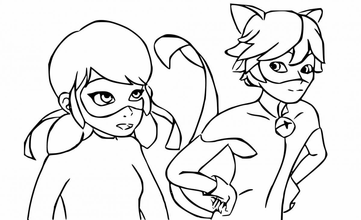 Coloring page funny cat and ladybug