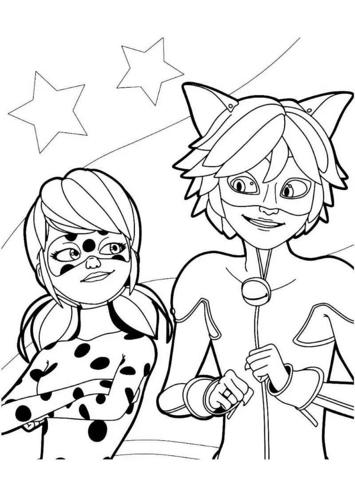 Cute cat and ladybug coloring book