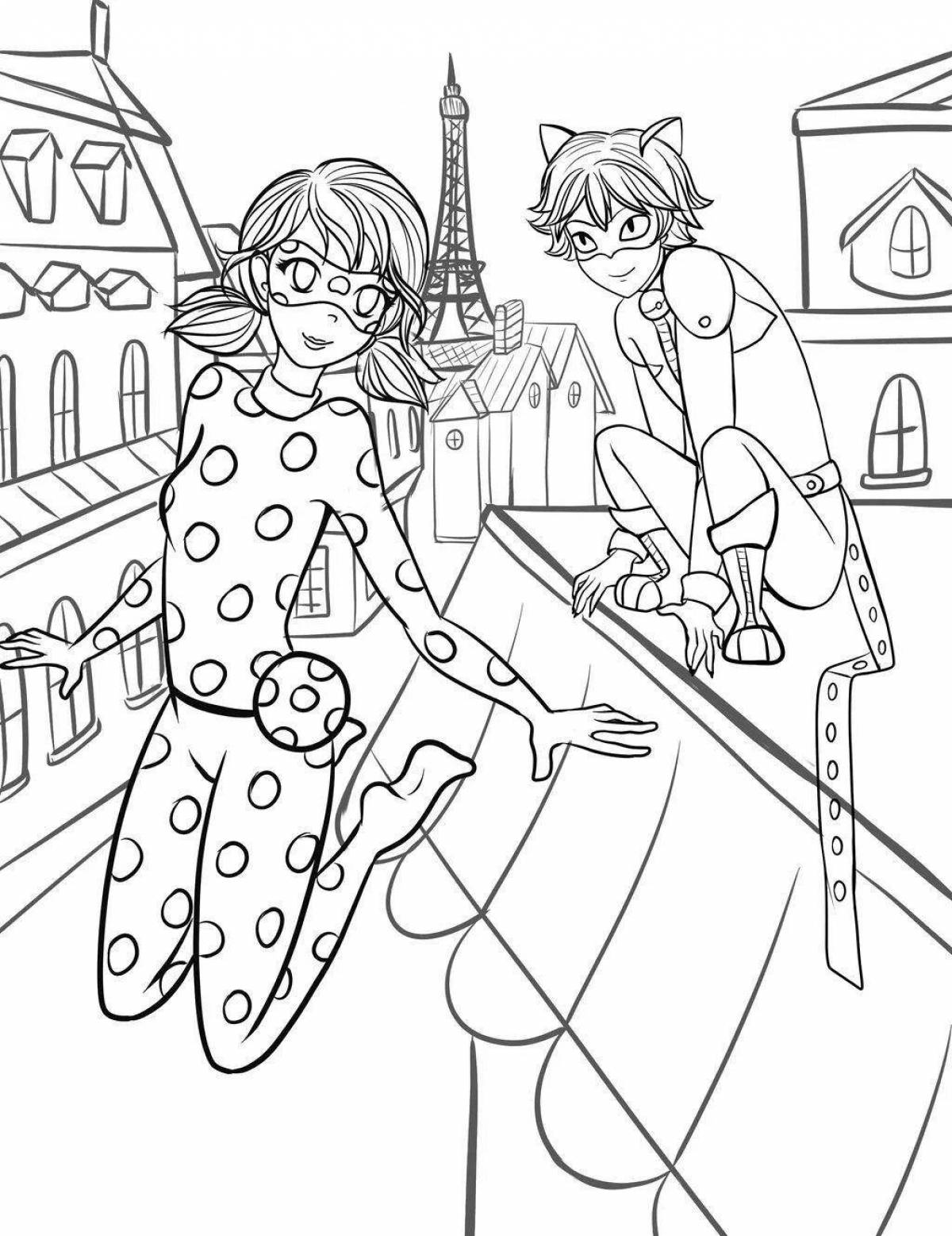 Fancy cat and ladybug coloring book