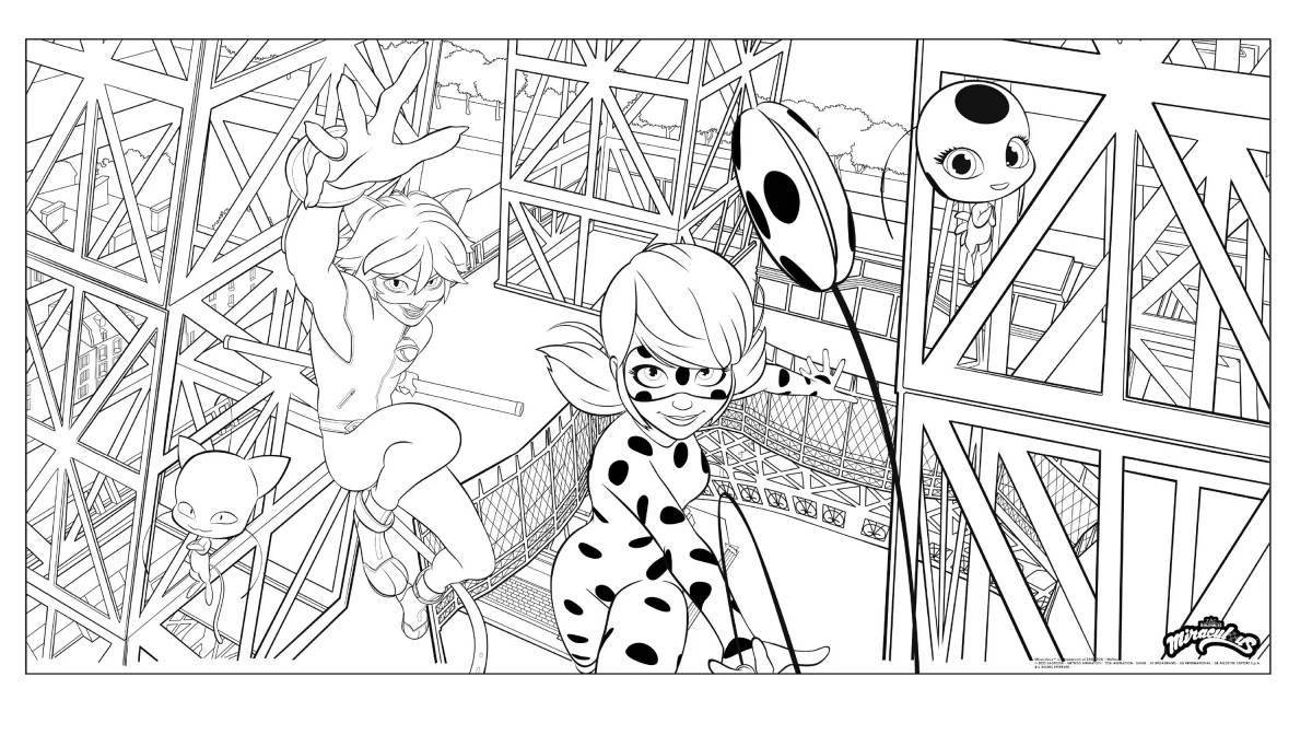 Cat and ladybug coloring page