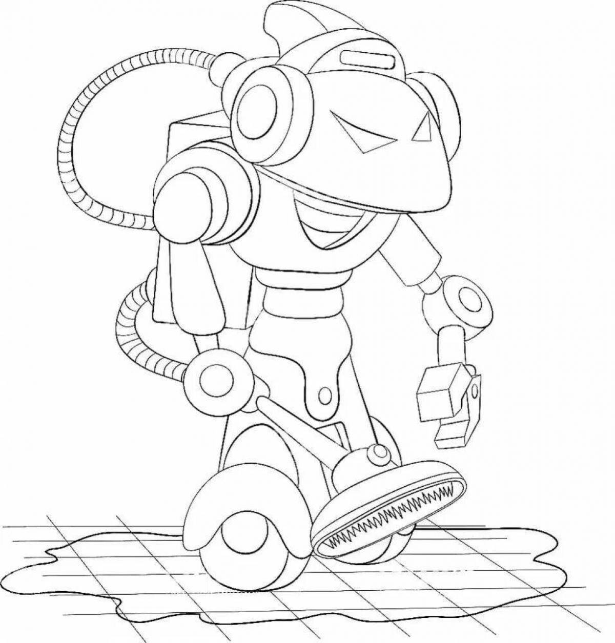 Раскраска веселый робот-пылесос