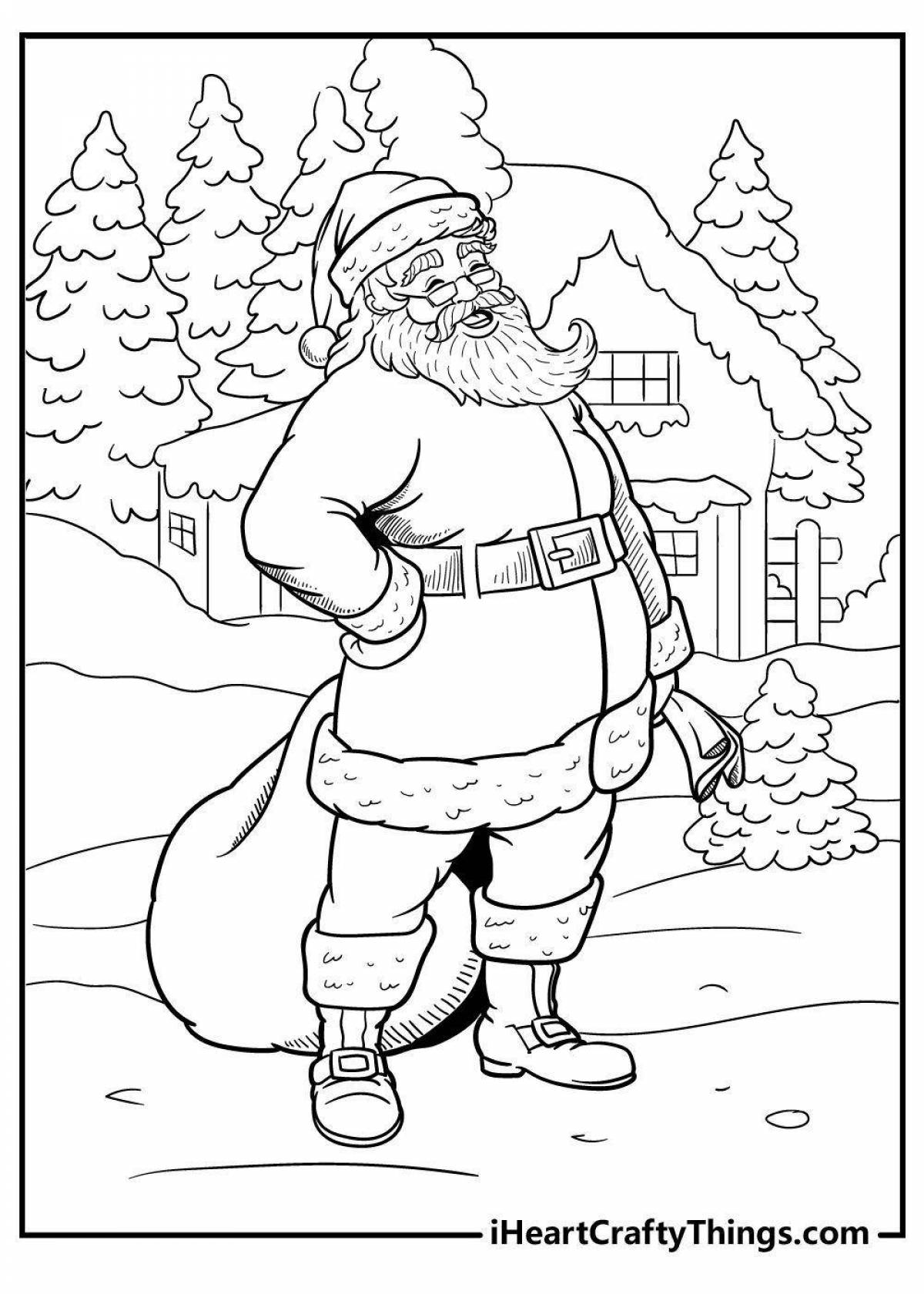 Glowing santa claus and gray wolf coloring page
