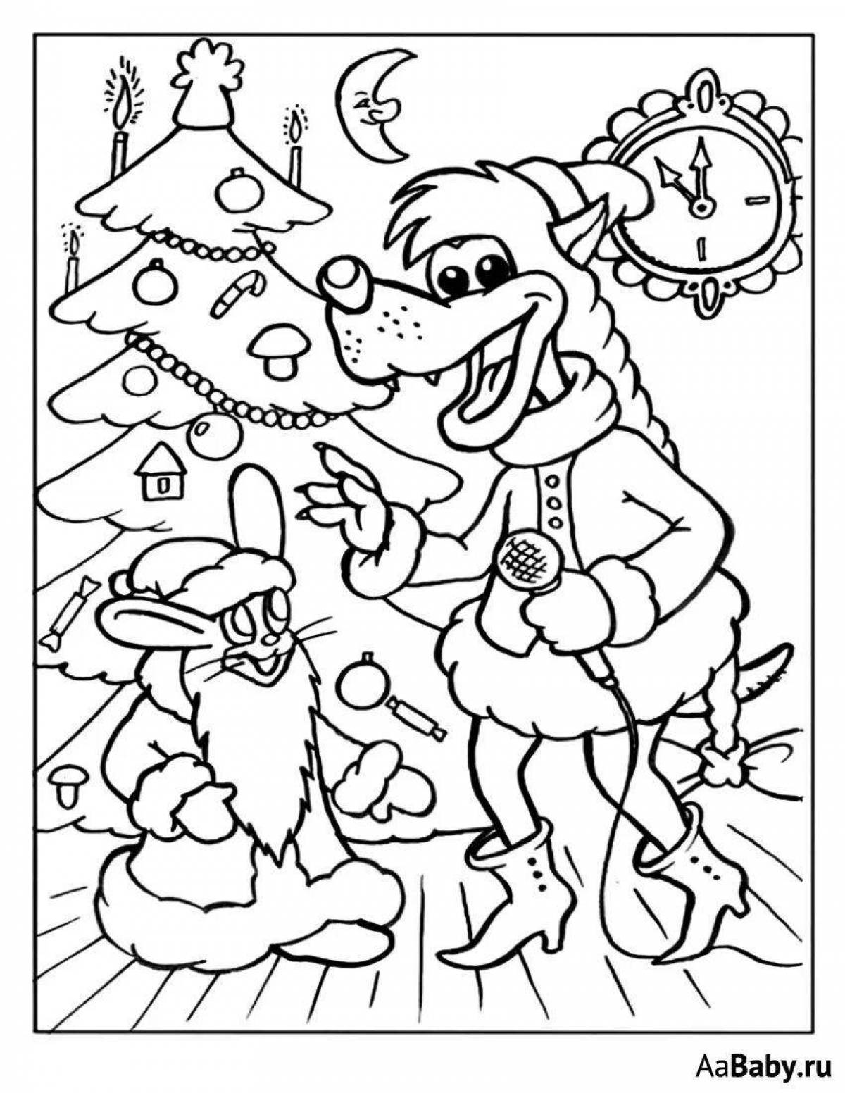 Charming santa claus and gray wolf coloring book