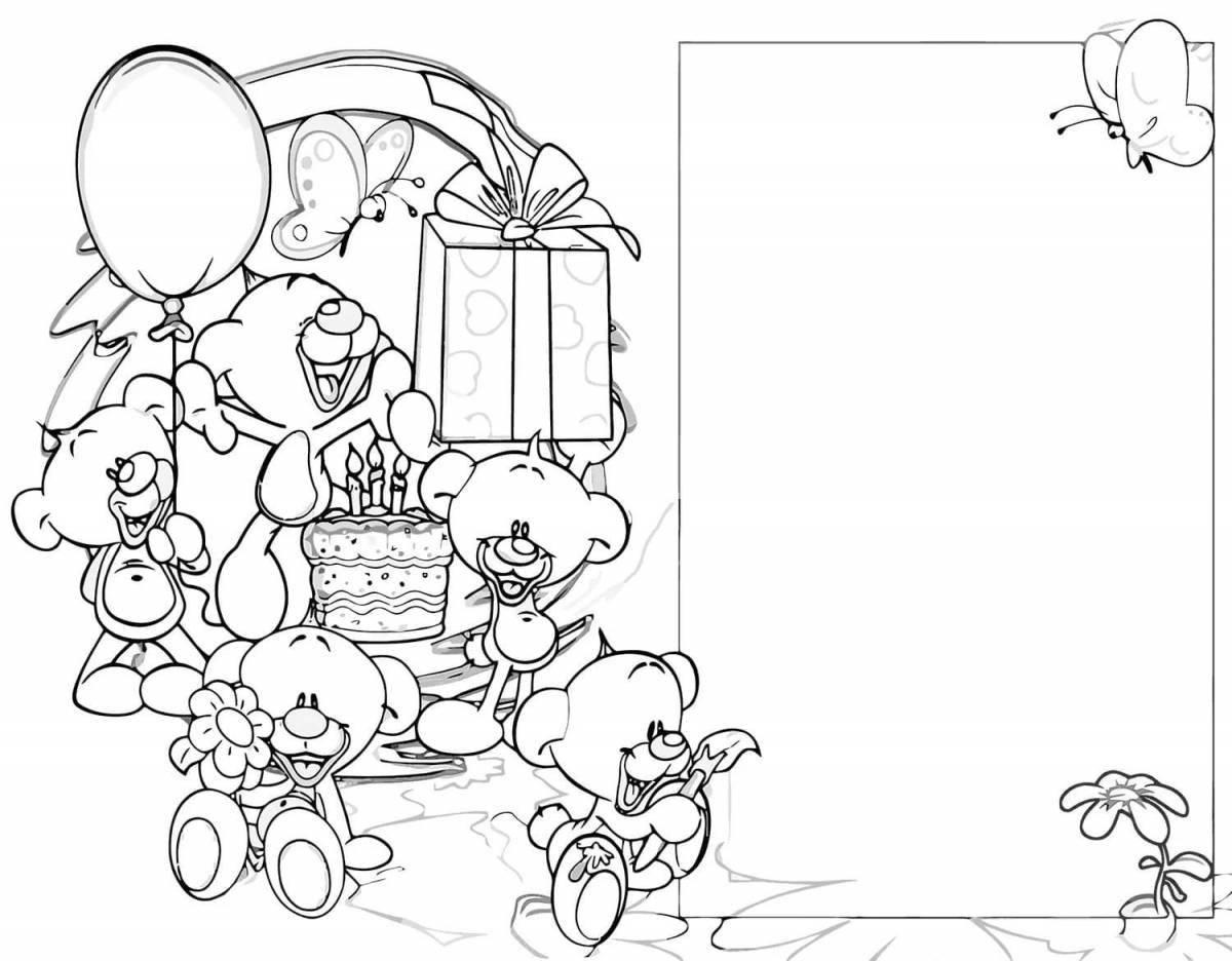 Coloring happy birthday greeting card