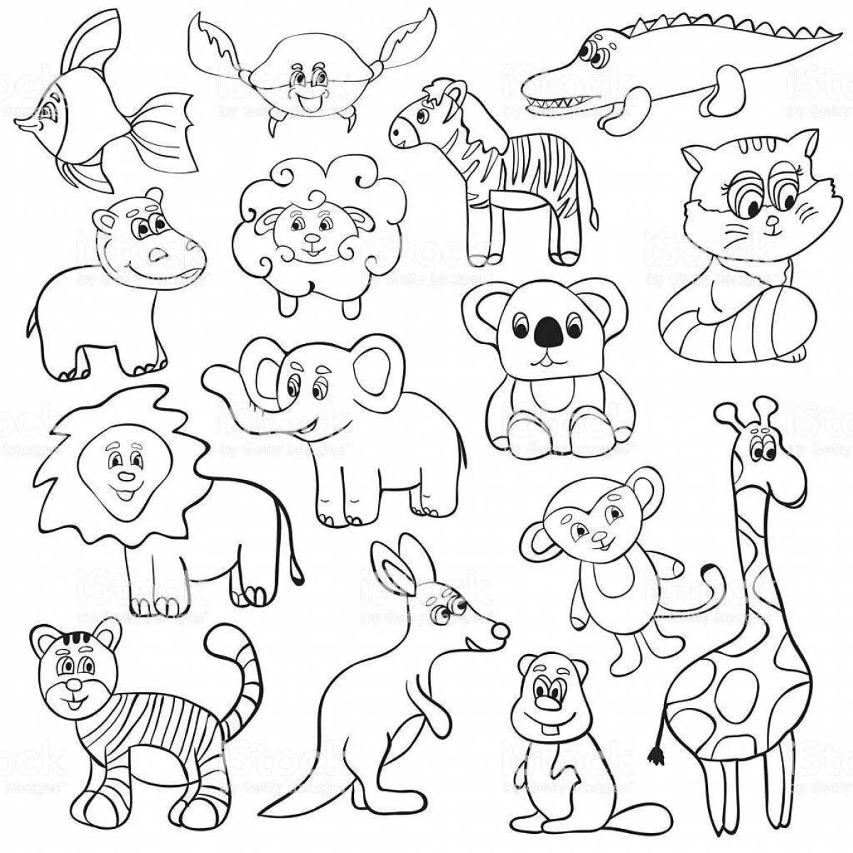 Animated coloring page of many animals