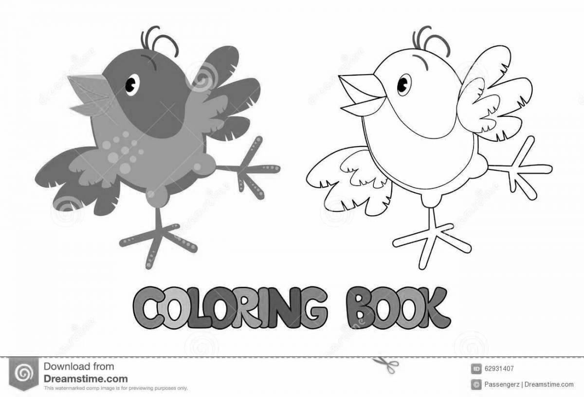 Coloring page cheerful disheveled sparrow