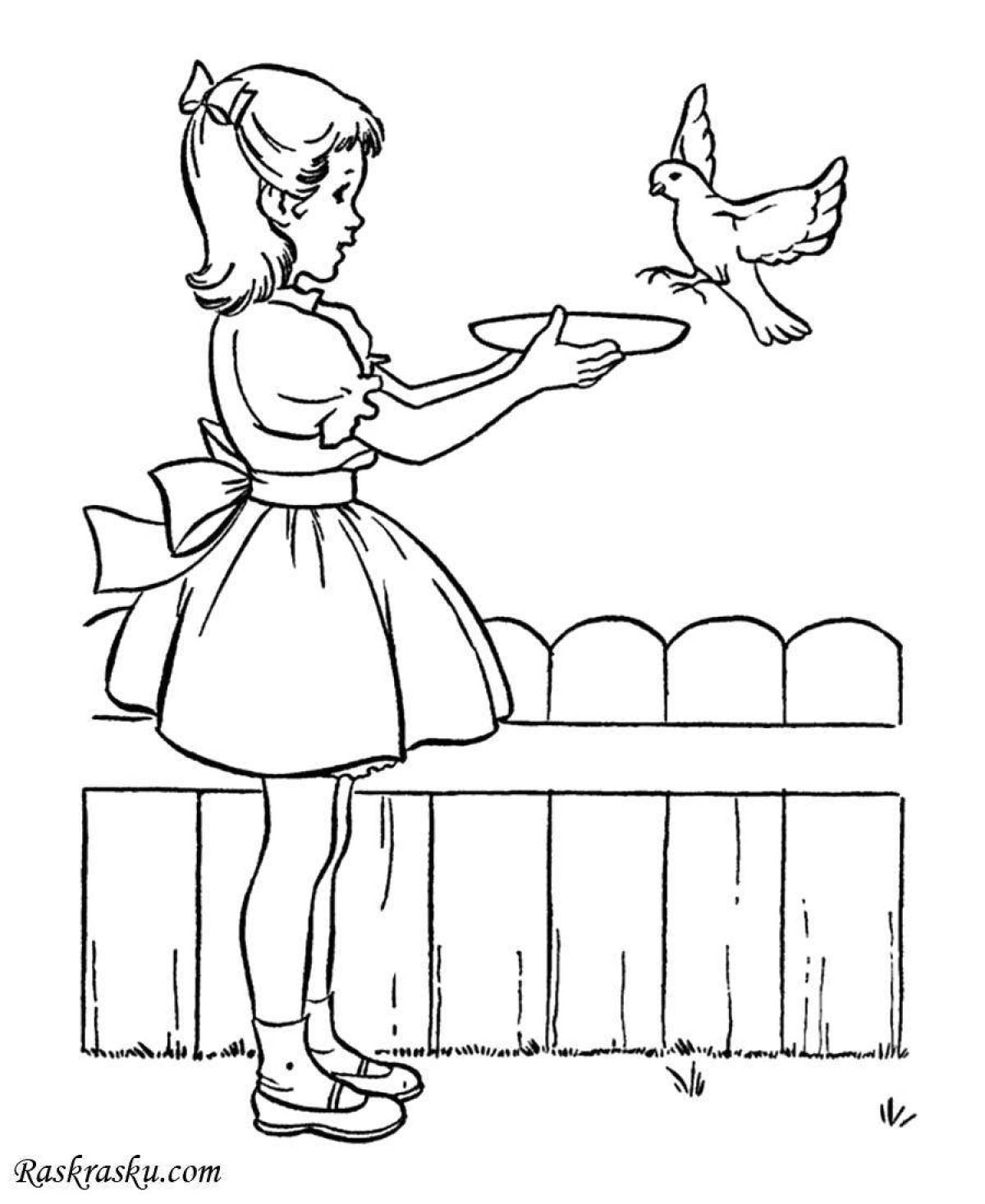 Coloring book funny disheveled sparrow