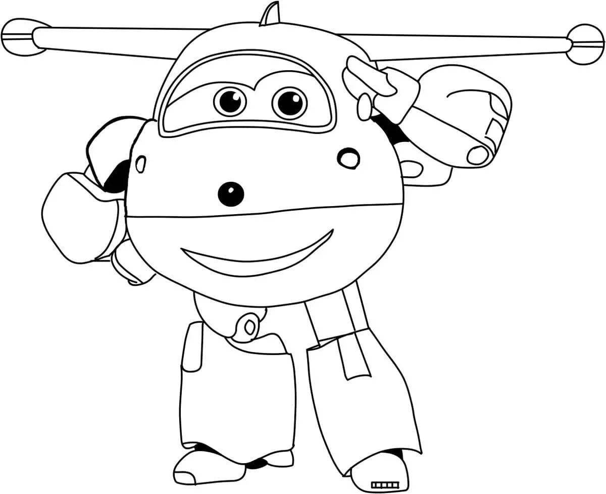 Coloring page funny plane superwings and his friends