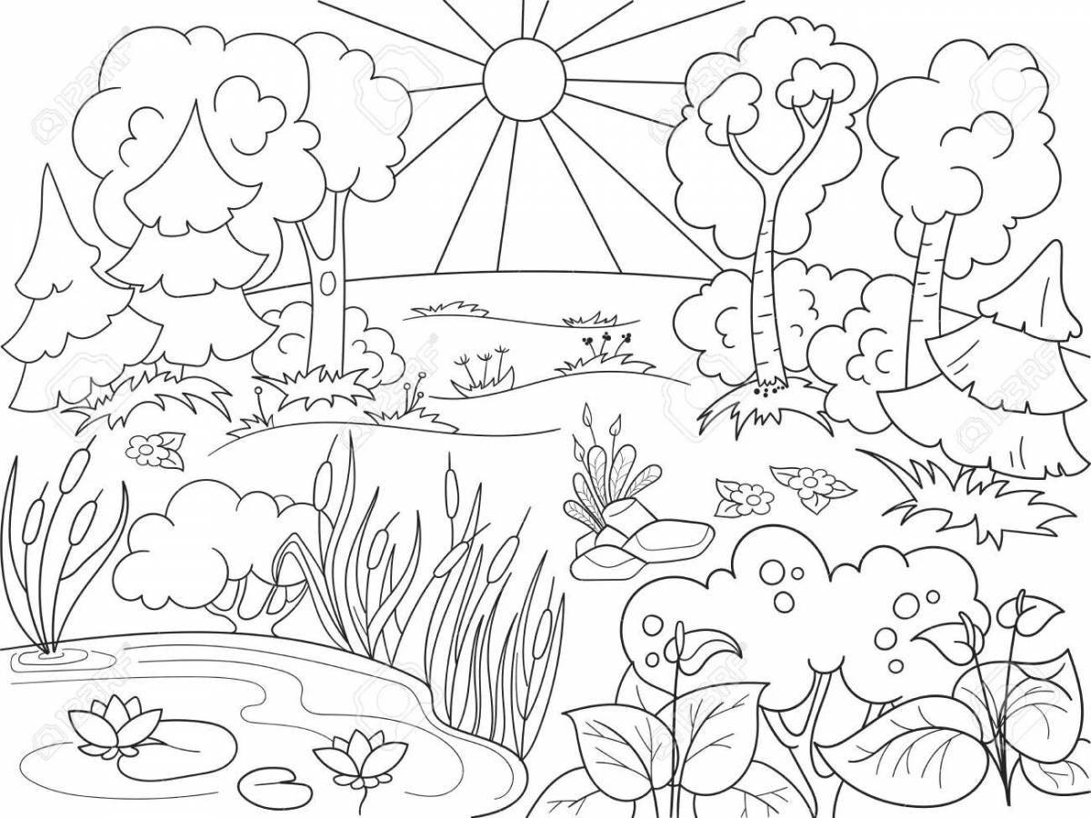 Painting landscape for children 6-7 years old coloring book
