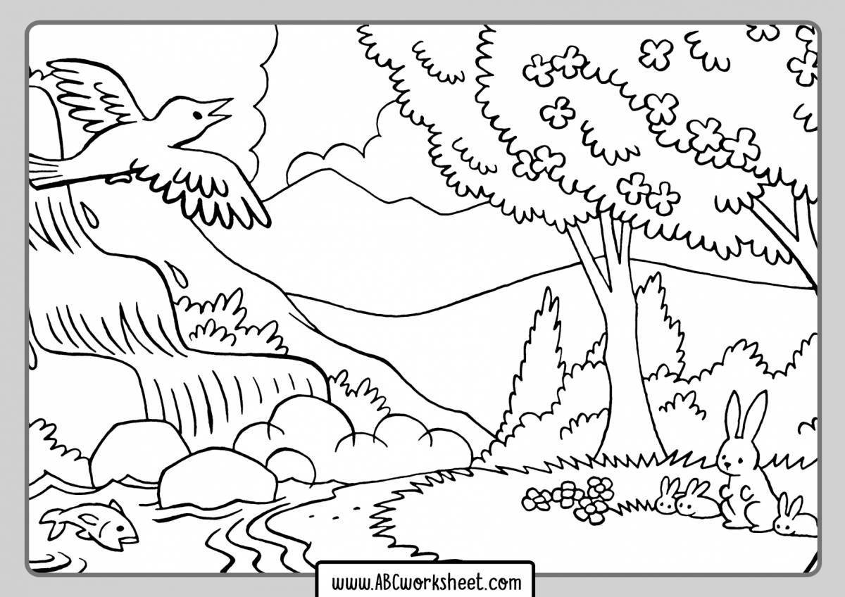 Cheerful landscape for children 6-7 years old coloring book