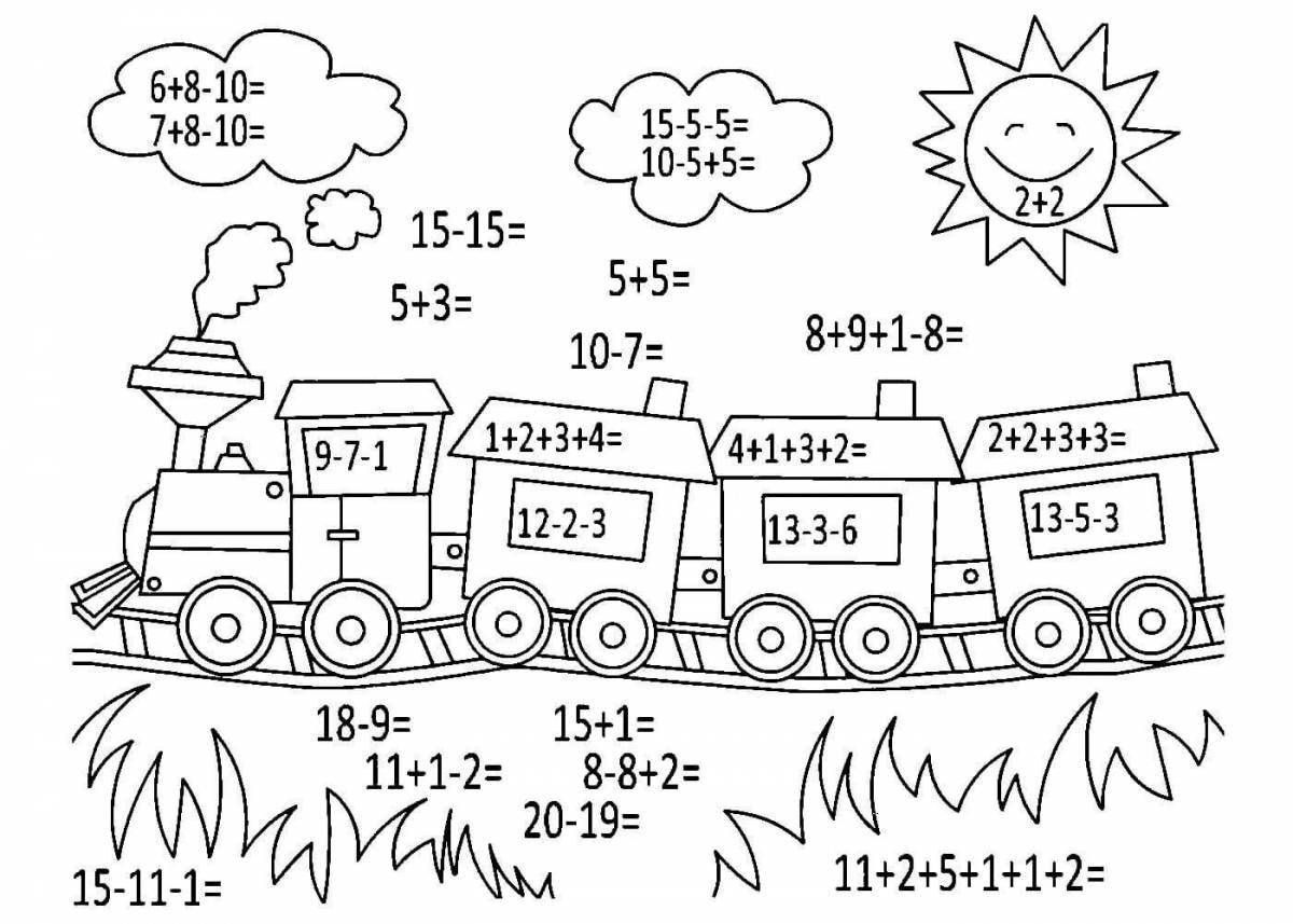 Innovative coloring book for first graders with tasks
