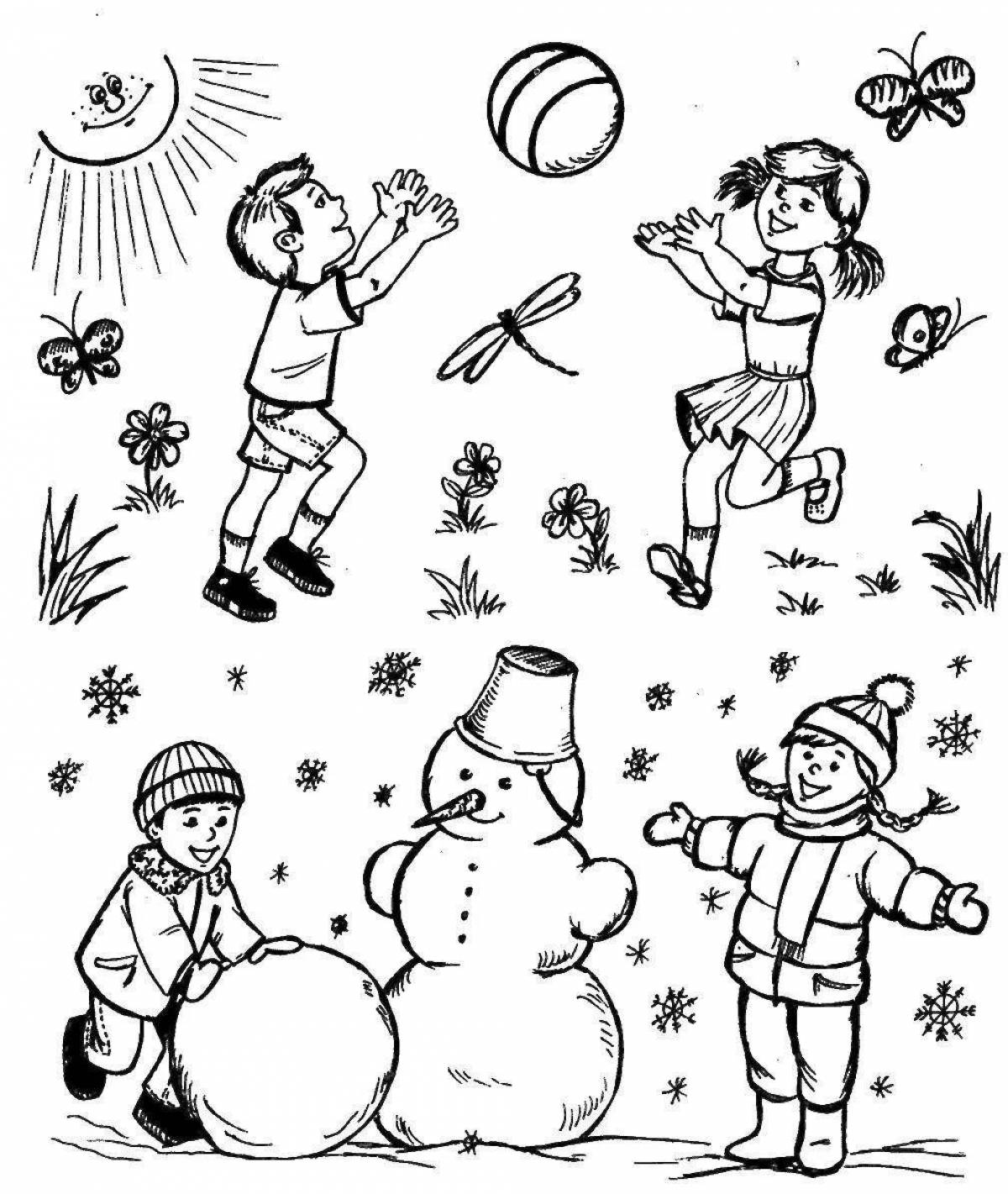 Color-crazy coloring page for children 3-4 years old seasons