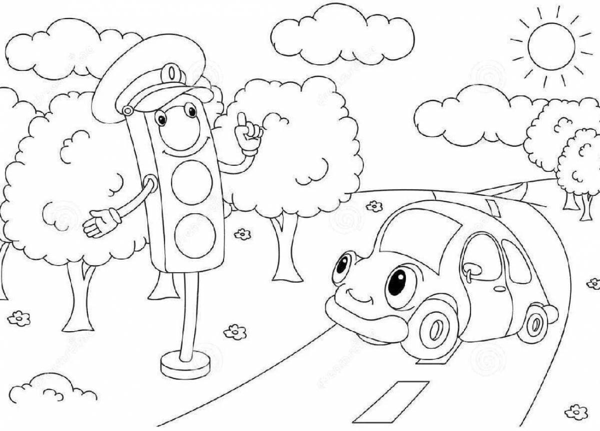 Fun coloring for traffic rules in kindergarten