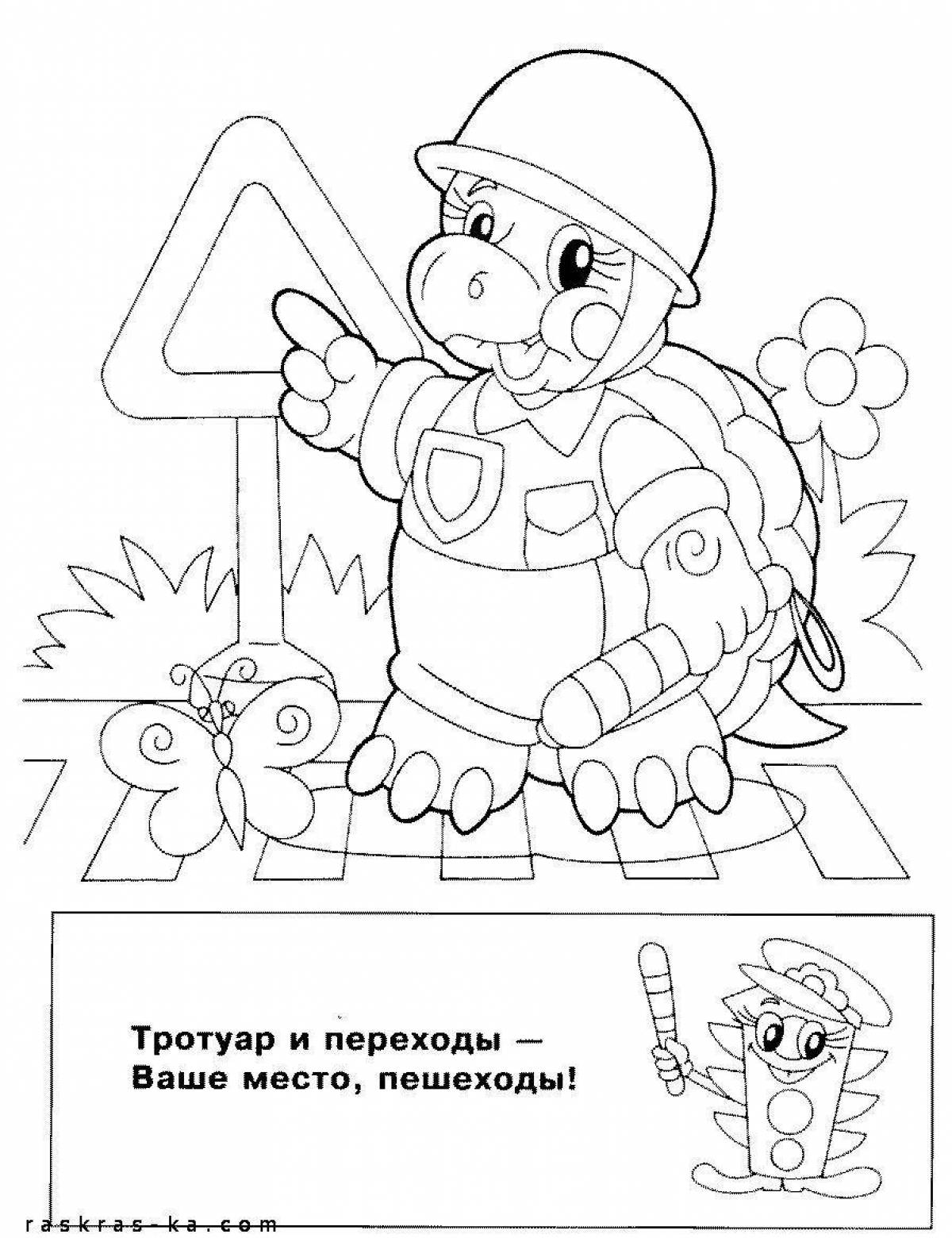 Inviting coloring book for the rules of the road in kindergarten