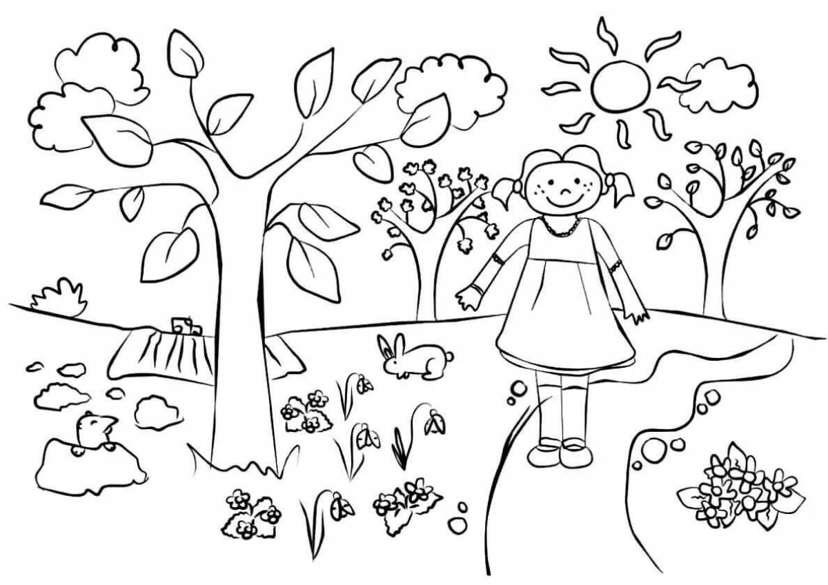 Рисунок весны для детей в садик раскраска