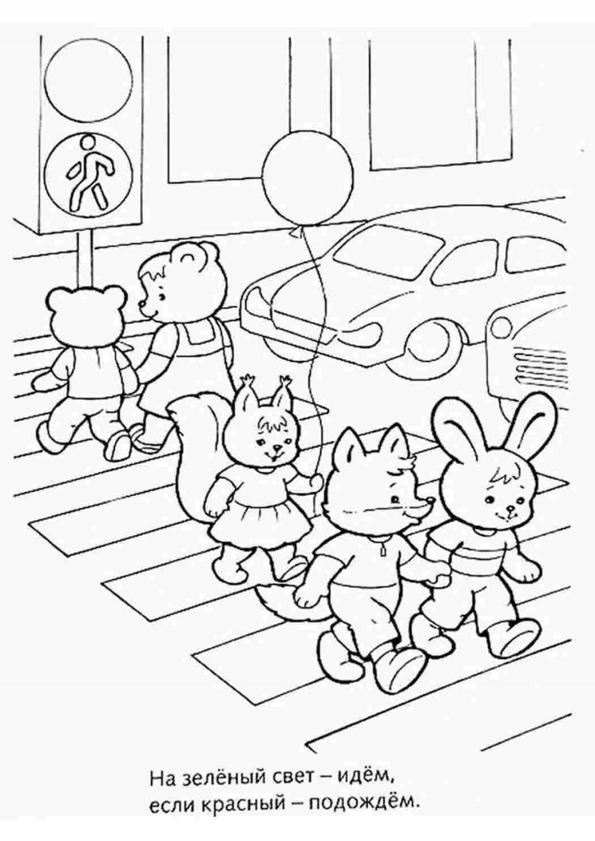 Detailed coloring of traffic rules in kindergarten
