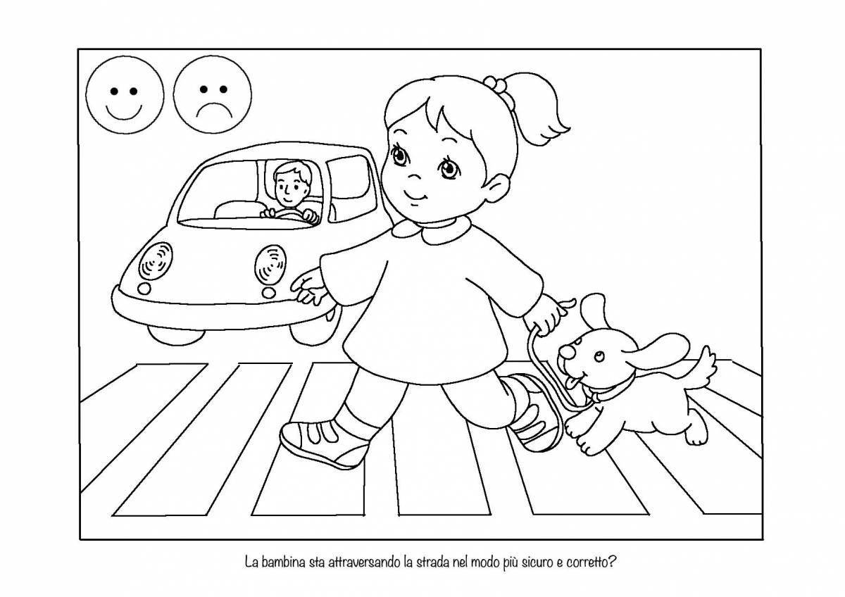 Careful coloring according to the rules of the road in kindergarten