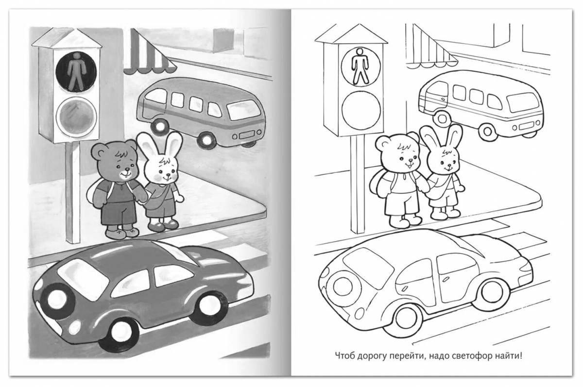 Sweet coloring book for kindergarten traffic rules