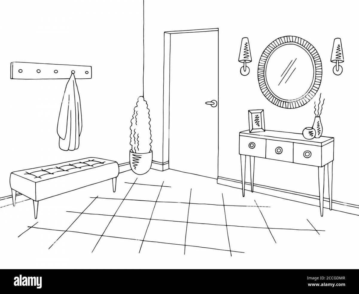Colorful hallway coloring page
