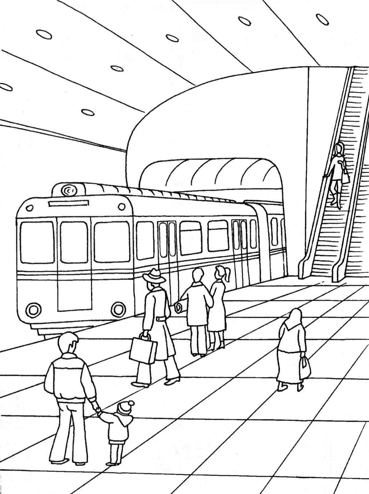 Coloring page charming train station