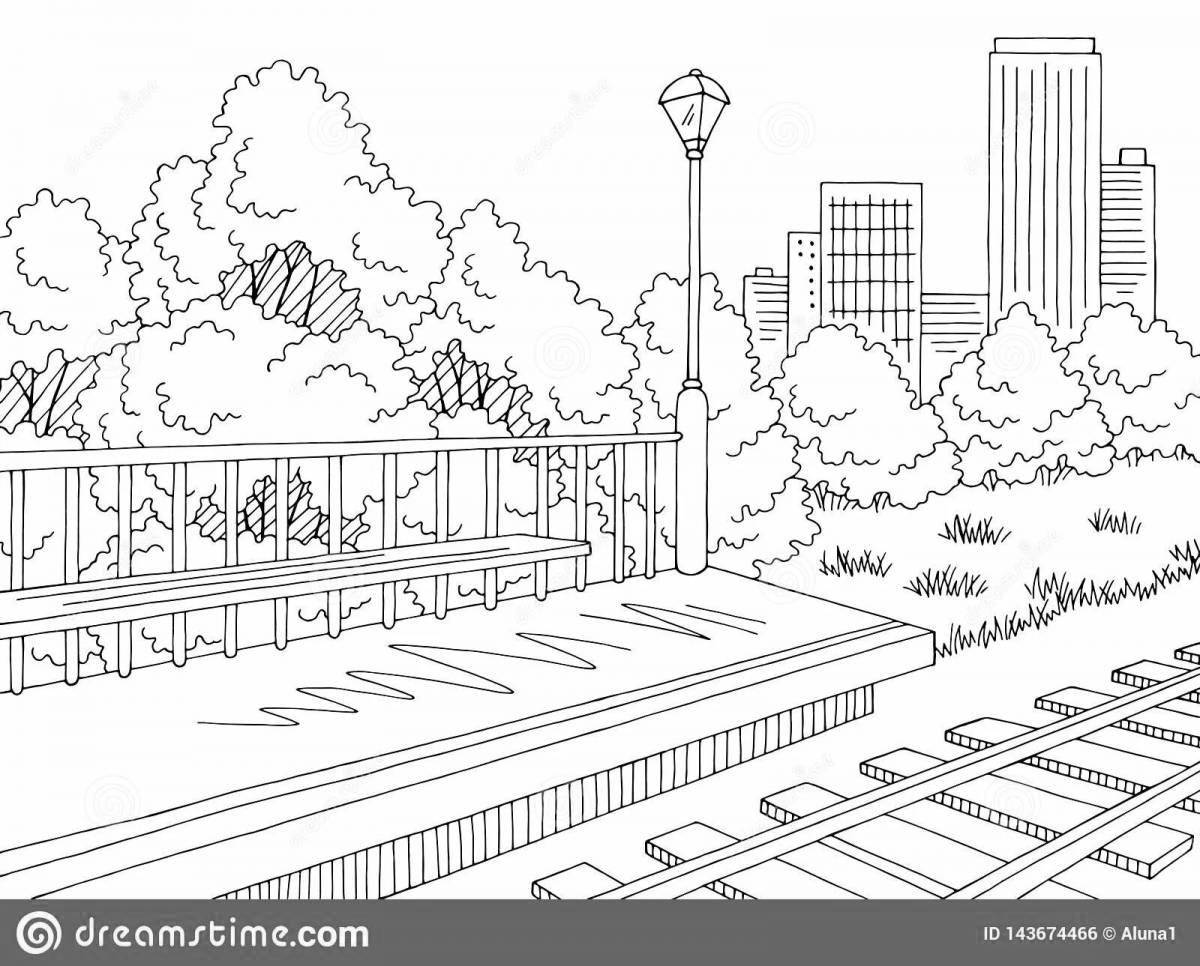 Coloring page amazing train station