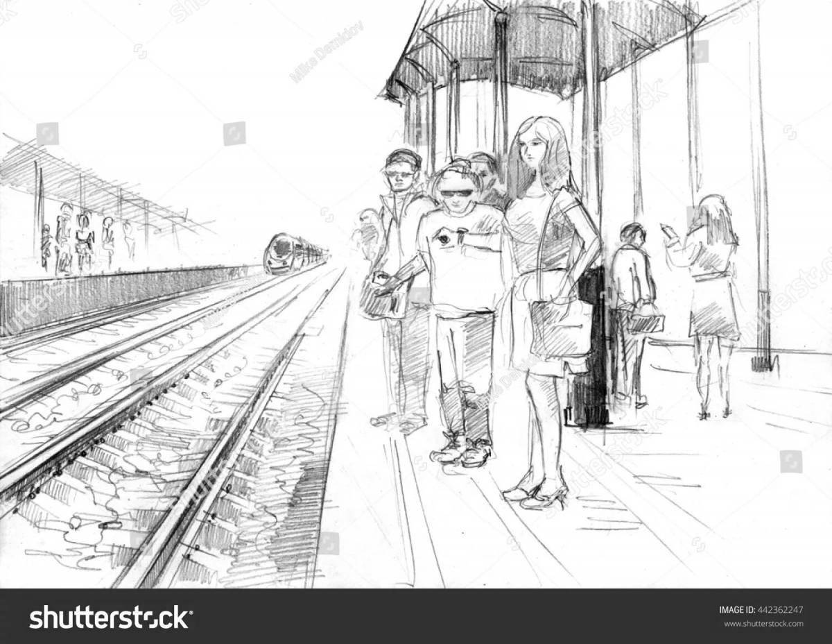 Impressive railway station coloring page